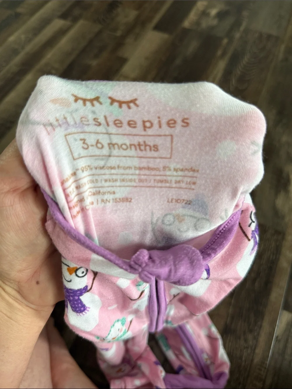 Little Sleepies Pink Snowman Footed One-Piece Pajama with Purple Trim